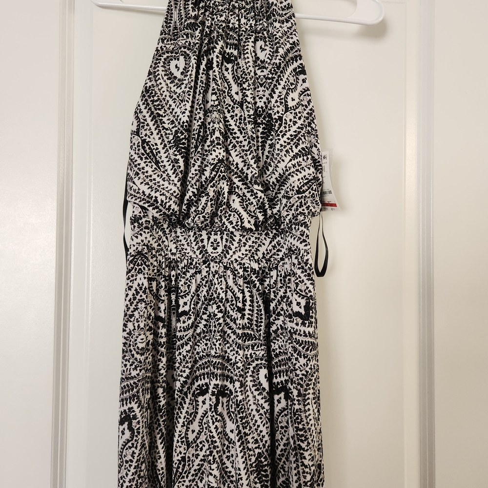 Black and White Patterned Halter Dress